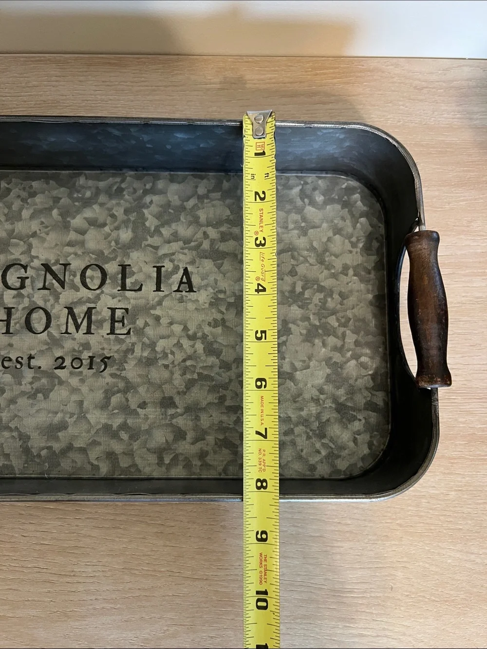Magnolia Home Galvanized Tray with Dark Wood Handles